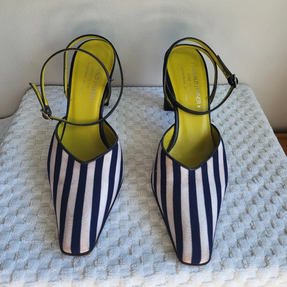 Donald J. Pliner Black and White Striped Heels - Picture 5 of 16